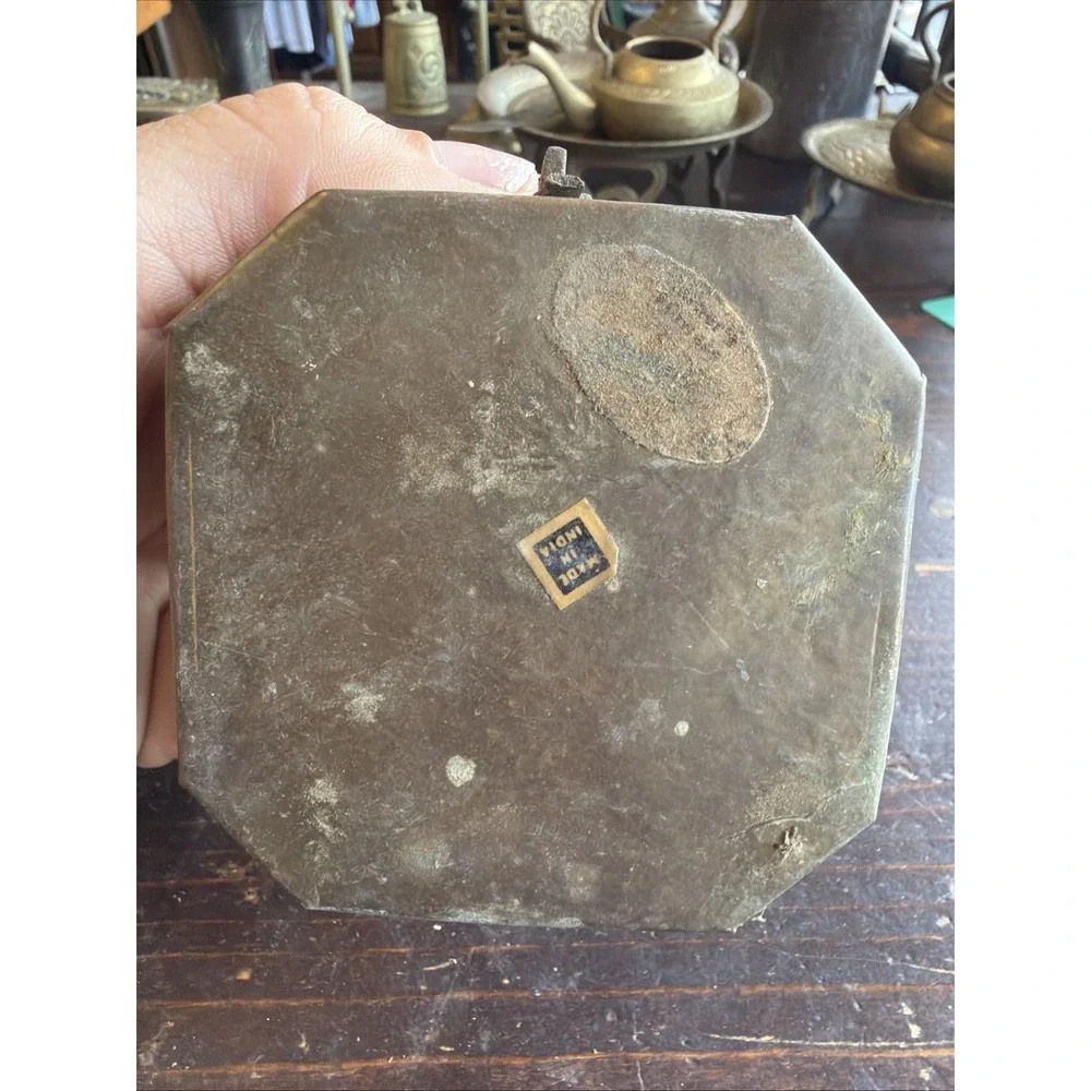 Vintage Brass Octagon Incense Boxes Pierced Set of 2